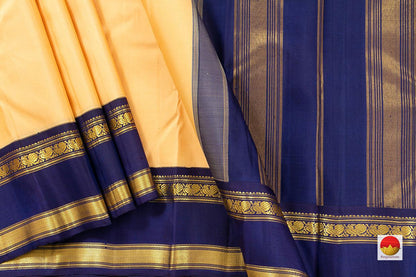 Cream And Blue Kanchipuram Silk Saree Handwoven Pure Silk Pure Zari For Office Wear PV SAR 42 - Silk Sari - Panjavarnam PV SAR 42