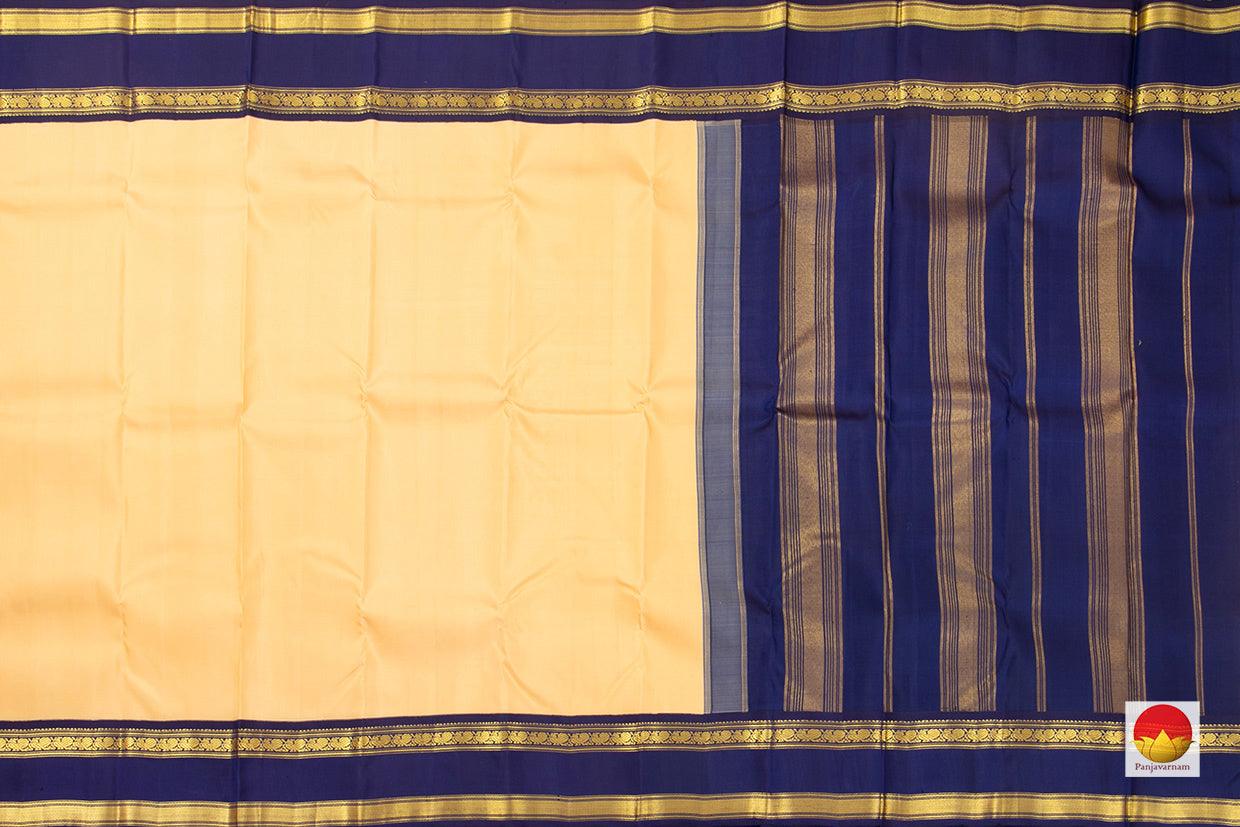 Cream And Blue Kanchipuram Silk Saree Handwoven Pure Silk Pure Zari For Office Wear PV SAR 42 - Silk Sari - Panjavarnam PV SAR 42