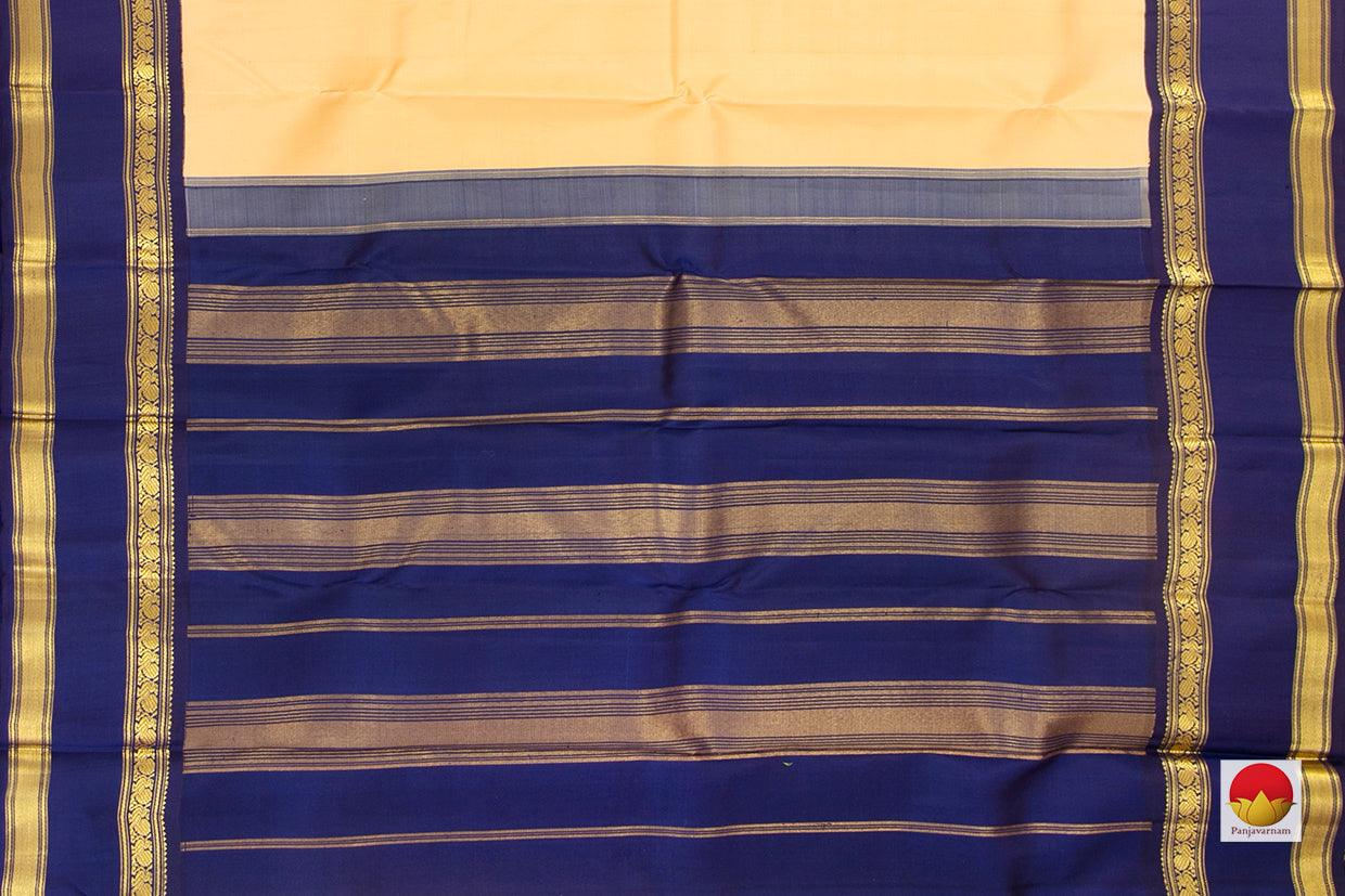 Cream And Blue Kanchipuram Silk Saree Handwoven Pure Silk Pure Zari For Office Wear PV SAR 42 - Silk Sari - Panjavarnam PV SAR 42