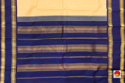 Cream And Blue Kanchipuram Silk Saree Handwoven Pure Silk Pure Zari For Office Wear PV SAR 42 - Silk Sari - Panjavarnam PV SAR 42