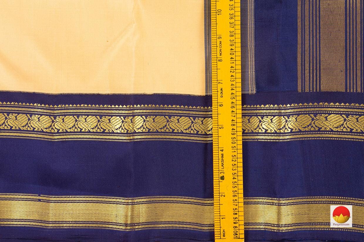 Cream And Blue Kanchipuram Silk Saree Handwoven Pure Silk Pure Zari For Office Wear PV SAR 42 - Silk Sari - Panjavarnam PV SAR 42