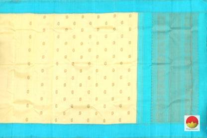 Cream & Cyan Kanchipuram Silk Saree Handwoven Pure Silk Pure Zari For Festive Wear PV G 4273 - Silk Sari - Panjavarnam PV G 4273