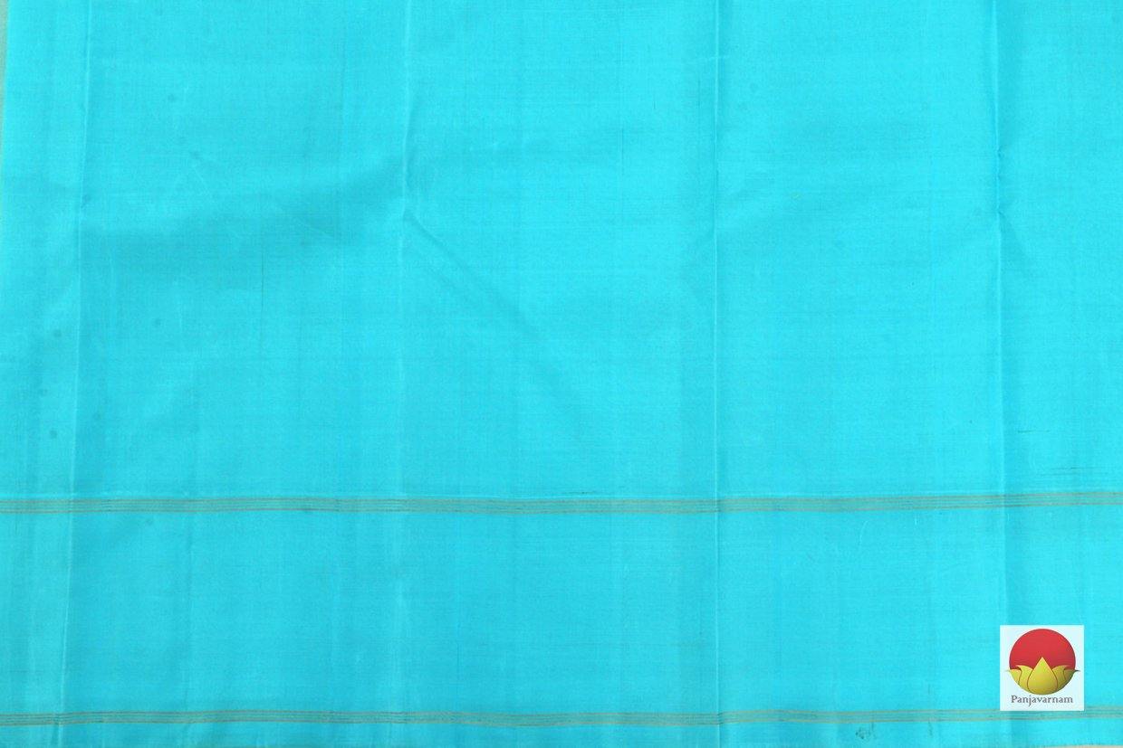 Cream & Cyan Kanchipuram Silk Saree Handwoven Pure Silk Pure Zari For Festive Wear PV G 4273 - Silk Sari - Panjavarnam PV G 4273