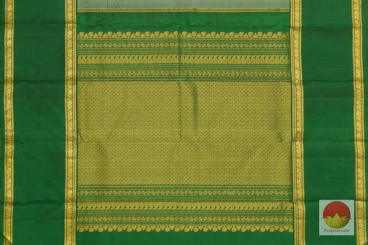 Cream & Green - Kanchipuram Handwoven Silk Saree - Pure Zari - Veldhari Stripes - PV J 1672 Archives - - Panjavarnam