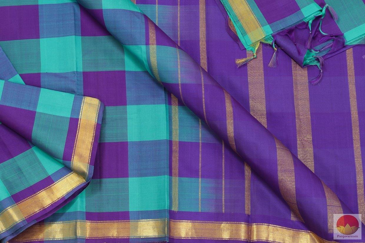 Cyan & Blue - Kanchipuram Silk Saree - Handwoven Pure Silk - Pure Zari - PV G 4156 - Archives - Silk Sari - Panjavarnam
