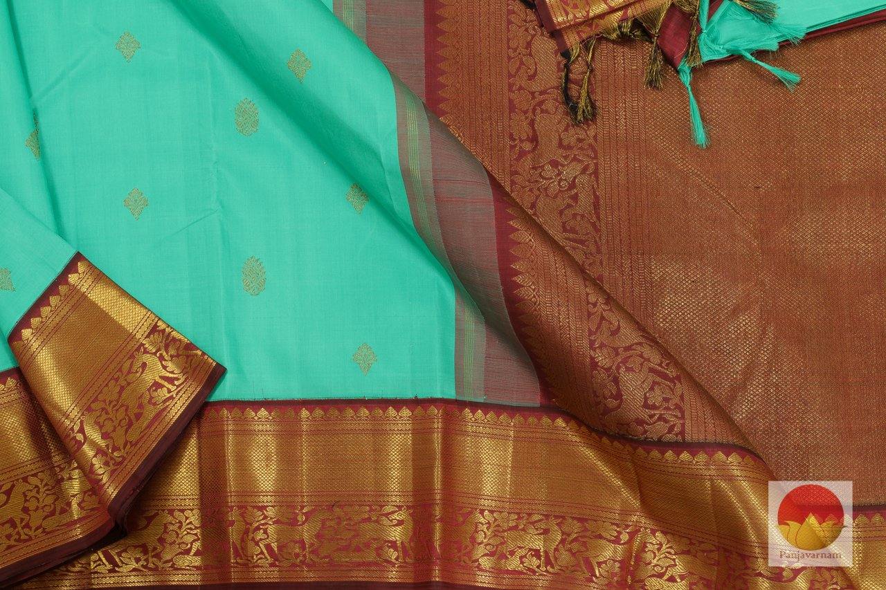 Cyan & Maroon - Handwoven Kanchipuram Silk Saree - Pure Zari - PV J 1105 Archives - Silk Sari - Panjavarnam