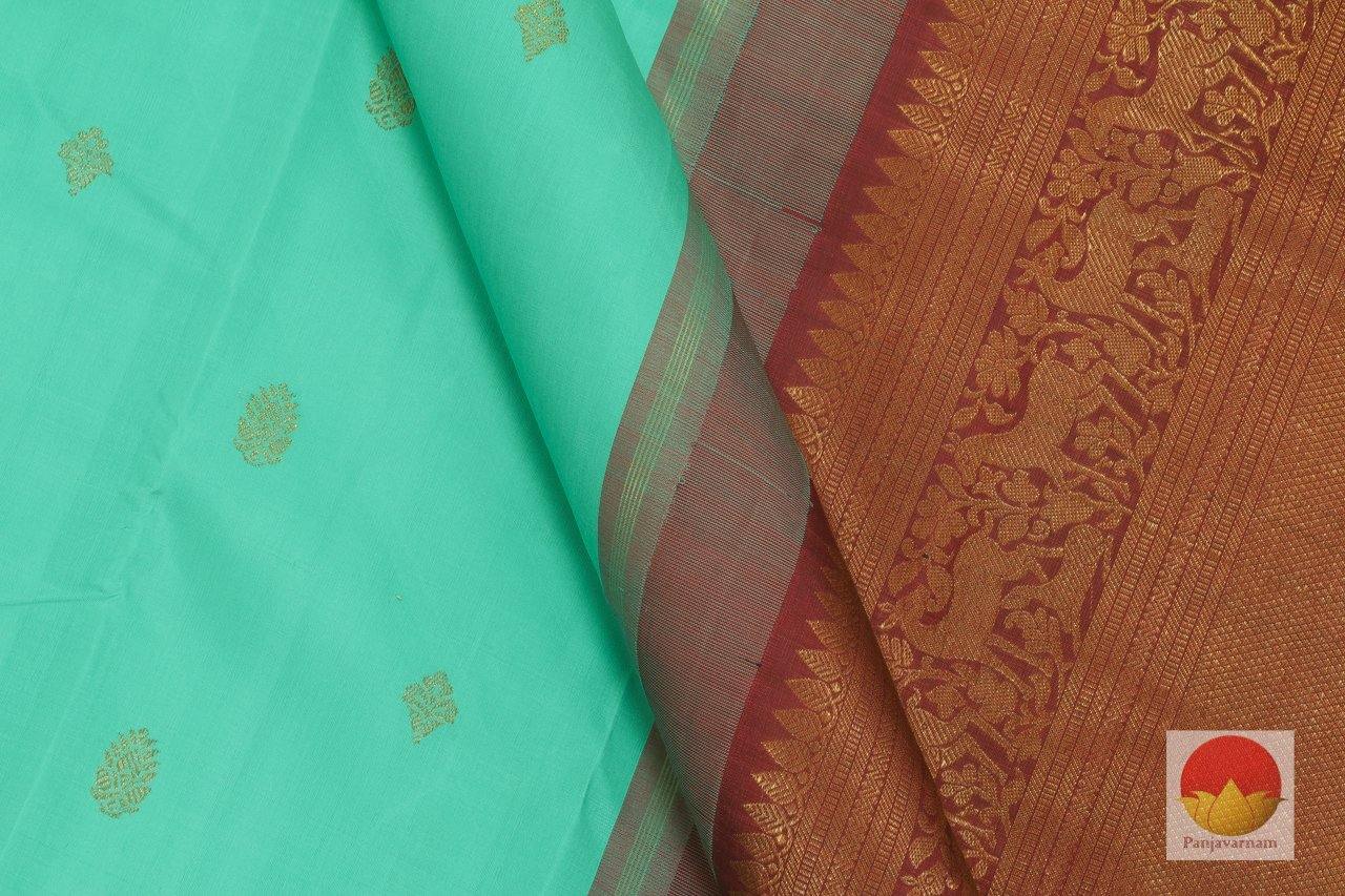 Cyan & Maroon - Handwoven Kanchipuram Silk Saree - Pure Zari - PV J 1105 Archives - Silk Sari - Panjavarnam