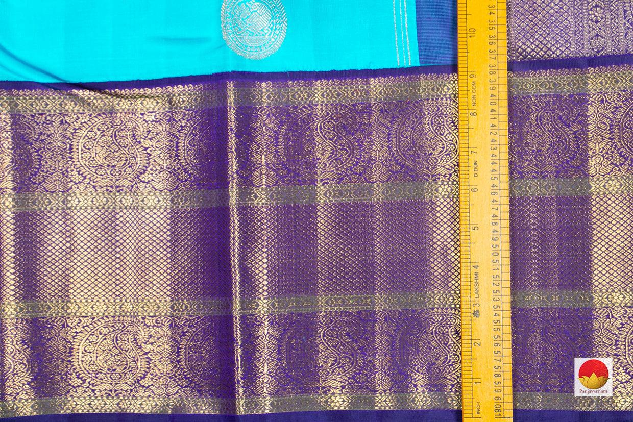 Cyan And Navy Blue Kanchipuram Silk Saree Handwoven Pure Silk Pure Zari For Wedding Wear PV NYC 321 - Silk Sari - Panjavarnam