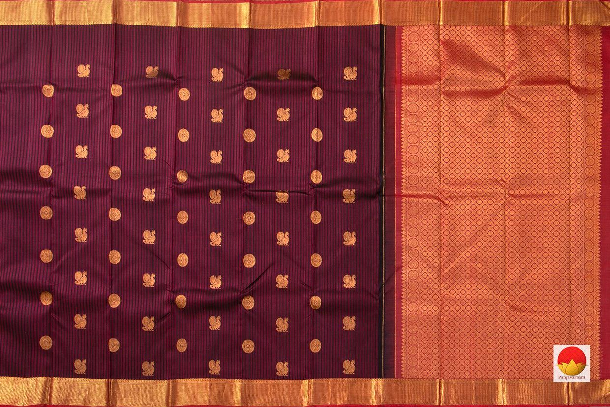Dark Purple Kanchipuram Silk Saree With Magenta Silk Thread Work Handwoven Pure Silk Pure Zari For Wedding Wear PV NYC 516 - Silk Sari - Panjavarnam PV NYC 516