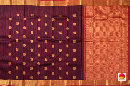 Dark Purple Kanchipuram Silk Saree With Magenta Silk Thread Work Handwoven Pure Silk Pure Zari For Wedding Wear PV NYC 516 - Silk Sari - Panjavarnam PV NYC 516