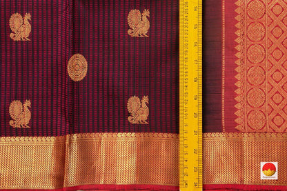 Dark Purple Kanchipuram Silk Saree With Magenta Silk Thread Work Handwoven Pure Silk Pure Zari For Wedding Wear PV NYC 516 - Silk Sari - Panjavarnam PV NYC 516