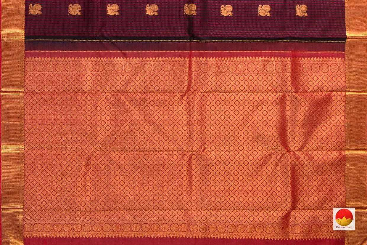 Dark Purple Kanchipuram Silk Saree With Magenta Silk Thread Work Handwoven Pure Silk Pure Zari For Wedding Wear PV NYC 516 - Silk Sari - Panjavarnam PV NYC 516