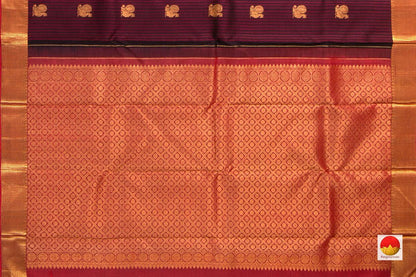 Dark Purple Kanchipuram Silk Saree With Magenta Silk Thread Work Handwoven Pure Silk Pure Zari For Wedding Wear PV NYC 516 - Silk Sari - Panjavarnam PV NYC 516