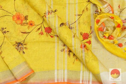 Digital Print - Handwoven Linen Saree - Silver Zari - PL 354 - Archives - Linen Sari - Panjavarnam