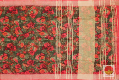 Digital Print - Handwoven Linen Saree - Silver Zari - PL 355 -Archives - Linen Sari - Panjavarnam
