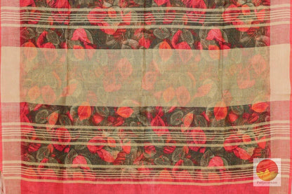 Digital Print - Handwoven Linen Saree - Silver Zari - PL 355 -Archives - Linen Sari - Panjavarnam