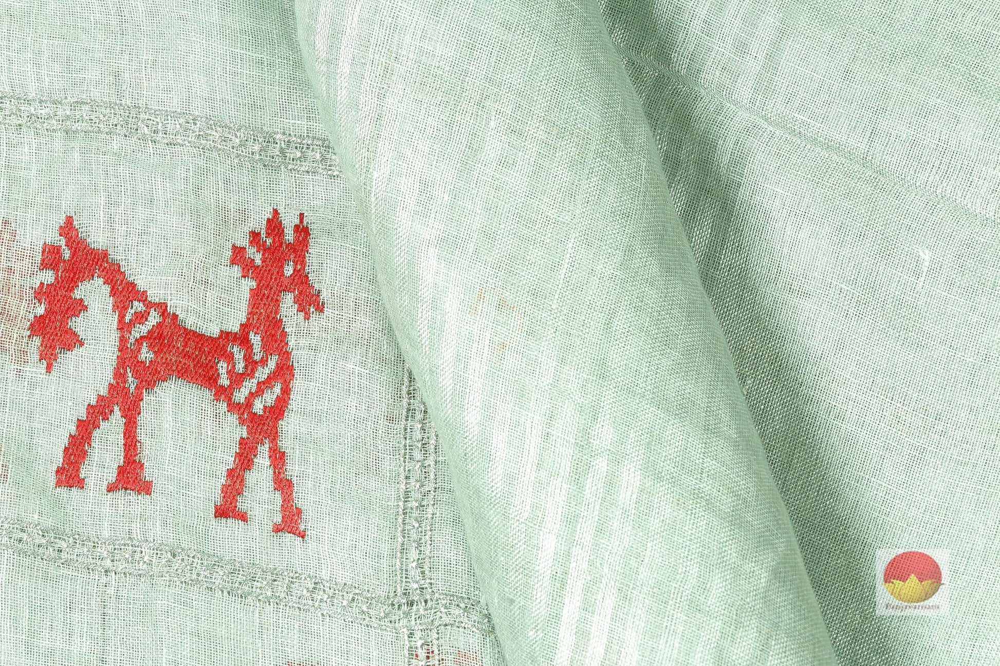 Embroidered Linen Silk Saree - Handwoven Saree - PSC 202 - Linen Sari - Panjavarnam