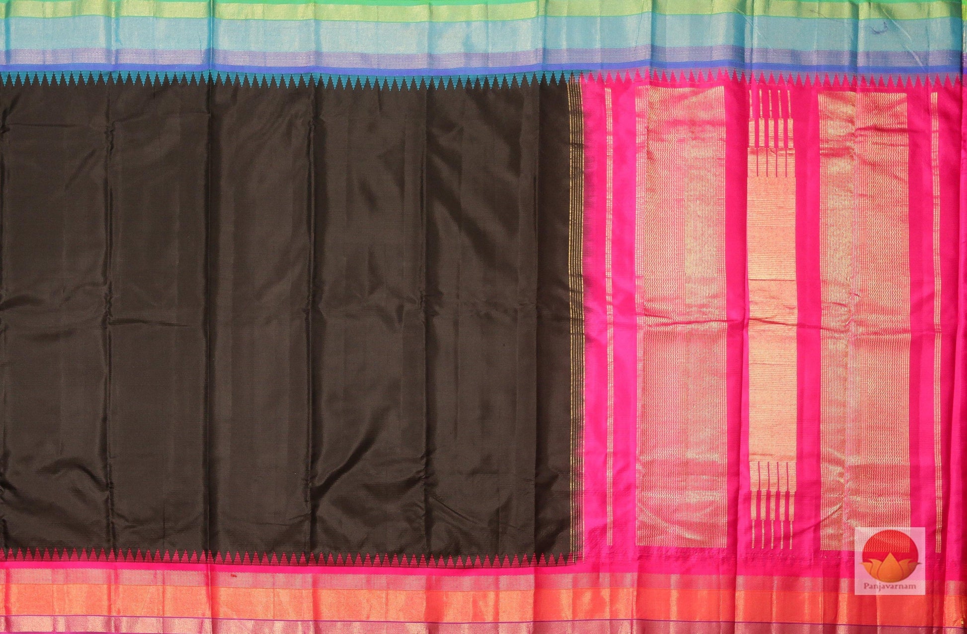 Ganga Jamuna - Temple Border Handwoven Pure Silk Kanjivaram Saree - Pure Zari - PV S7 Archives - Silk Sari - Panjavarnam