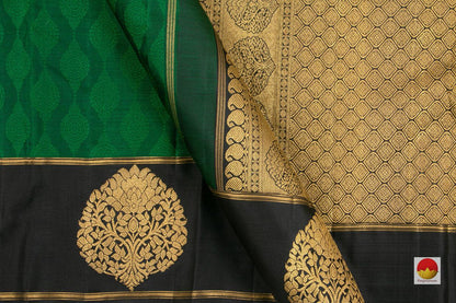 Green And Black Kanchipuram Silk Saree Handwoven Pure Silk Pure Zari For Festive Wear PV G 4307 - Silk Sari - Panjavarnam PV G 4307