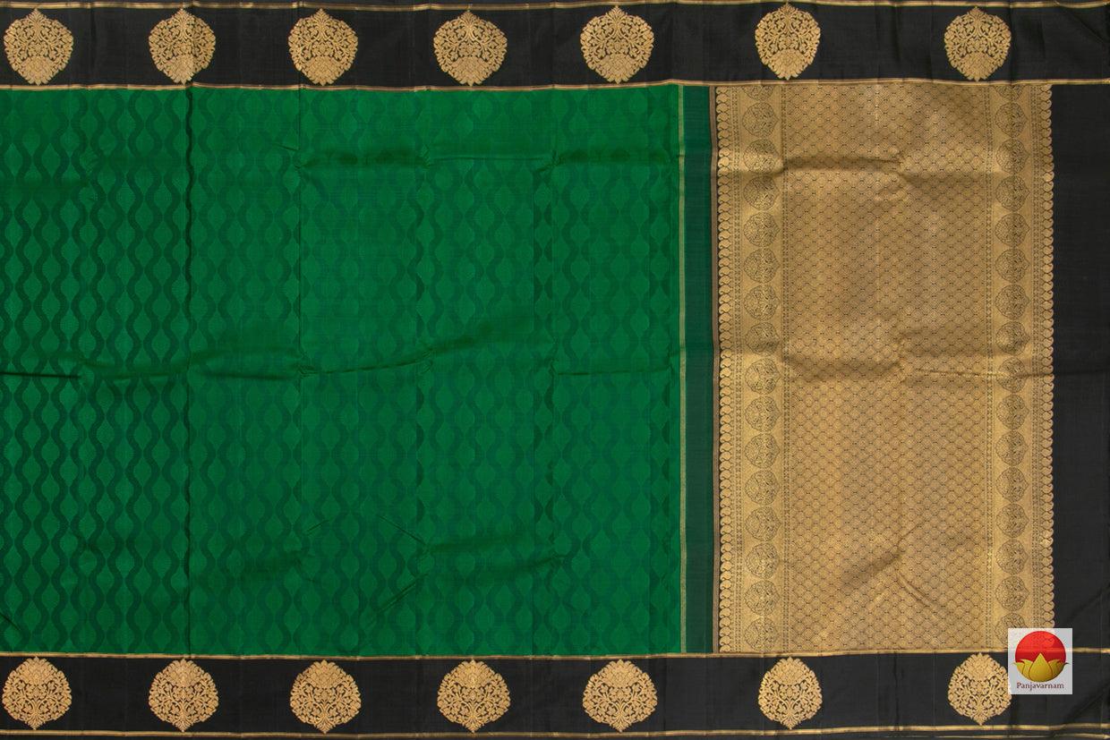 Green And Black Kanchipuram Silk Saree Handwoven Pure Silk Pure Zari For Festive Wear PV G 4307 - Silk Sari - Panjavarnam PV G 4307