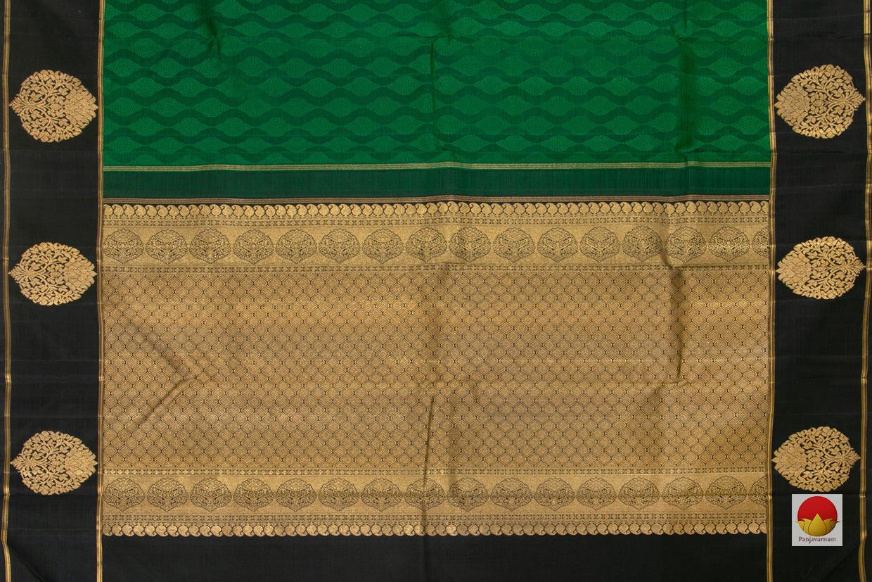 Green And Black Kanchipuram Silk Saree Handwoven Pure Silk Pure Zari For Festive Wear PV G 4307 - Silk Sari - Panjavarnam PV G 4307