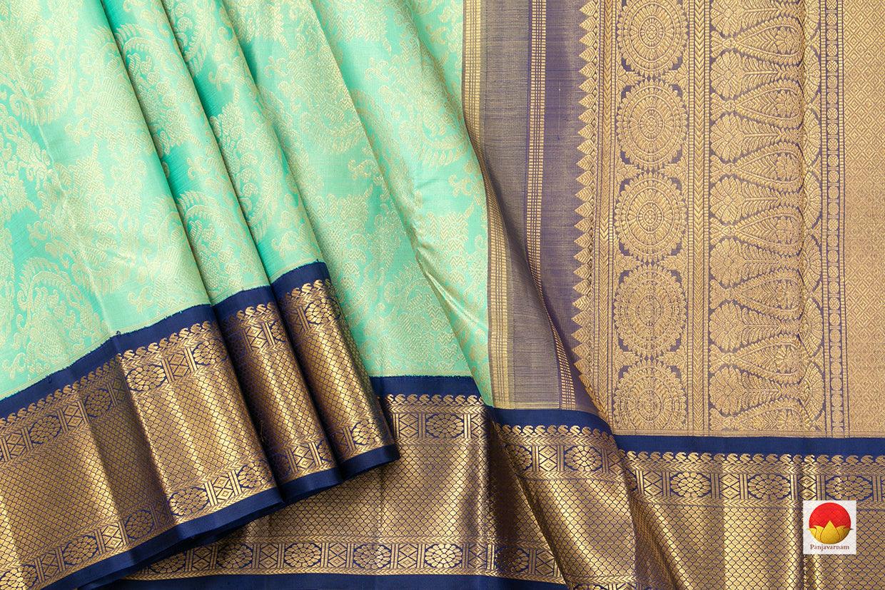 Green And Blue Kanchipuram Silk Saree Handwoven Pure Silk Pure Zari For Wedding Wear PV NYC 349 - Silk Sari - Panjavarnam PV NYC 349