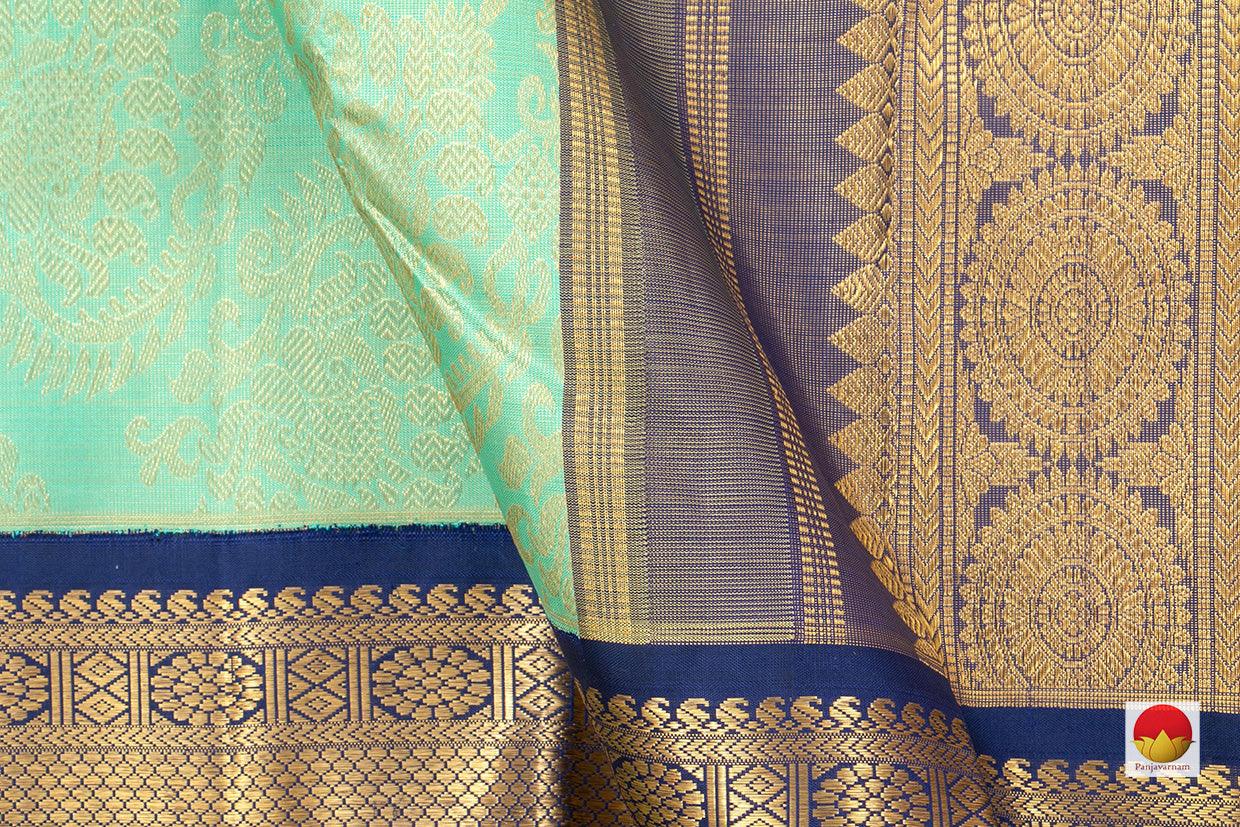 Green And Blue Kanchipuram Silk Saree Handwoven Pure Silk Pure Zari For Wedding Wear PV NYC 349 - Silk Sari - Panjavarnam PV NYC 349