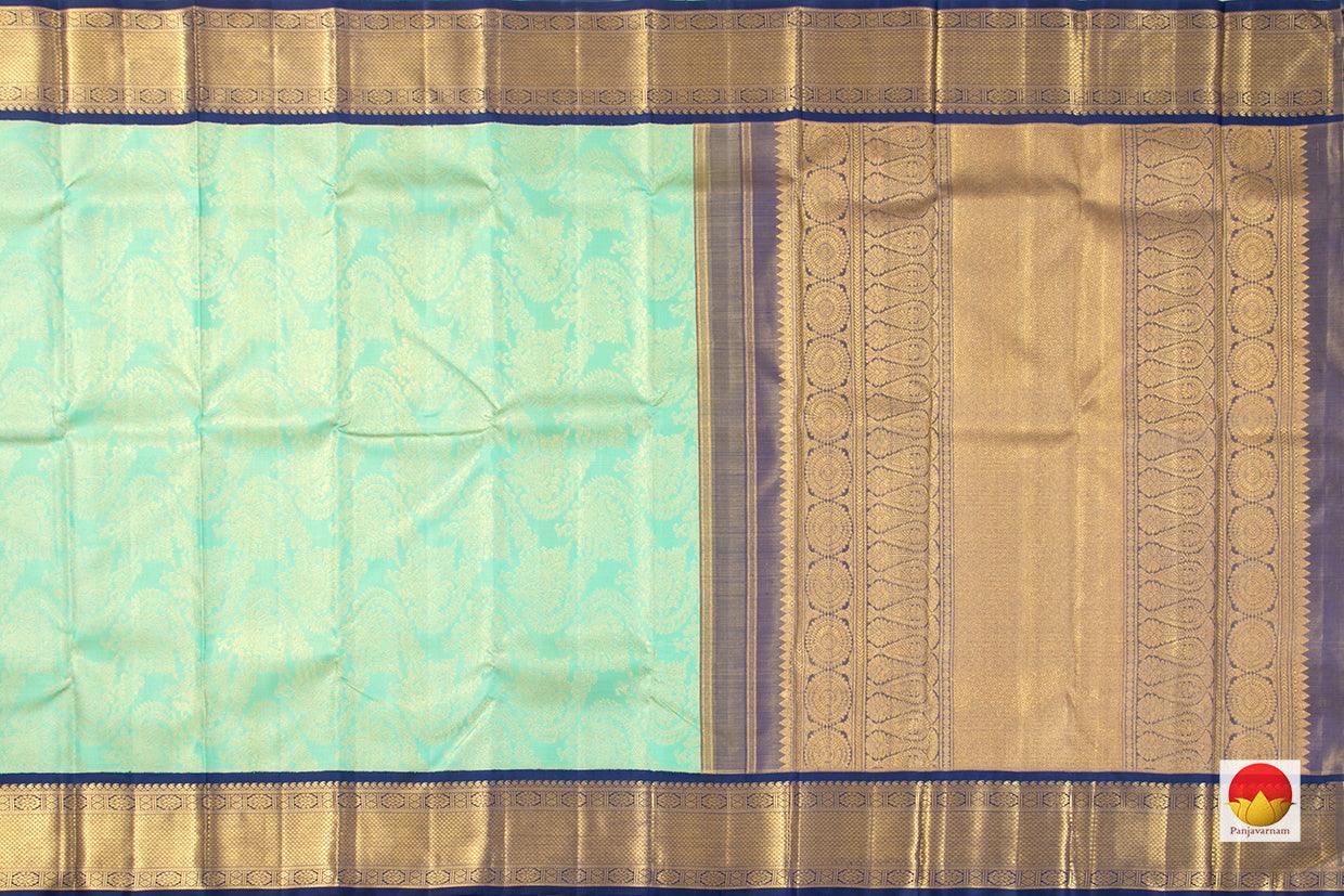 Green And Blue Kanchipuram Silk Saree Handwoven Pure Silk Pure Zari For Wedding Wear PV NYC 349 - Silk Sari - Panjavarnam PV NYC 349