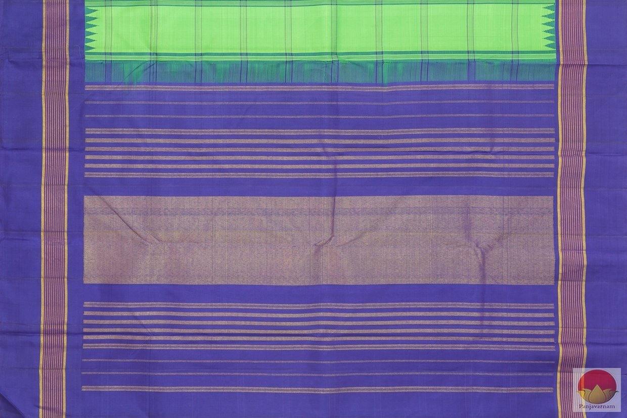 Green And Blue Temple Korvai Border Kanchipuram Silk Saree Handwoven Pure Silk Pure Zari For Festive Wear PV G 4055 - Silk Sari - Panjavarnam PV G 4055