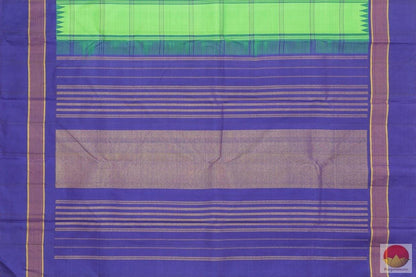 Green And Blue Temple Korvai Border Kanchipuram Silk Saree Handwoven Pure Silk Pure Zari For Festive Wear PV G 4055 - Silk Sari - Panjavarnam PV G 4055