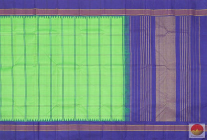 Green And Blue Temple Korvai Border Kanchipuram Silk Saree Handwoven Pure Silk Pure Zari For Festive Wear PV G 4055 - Silk Sari - Panjavarnam PV G 4055