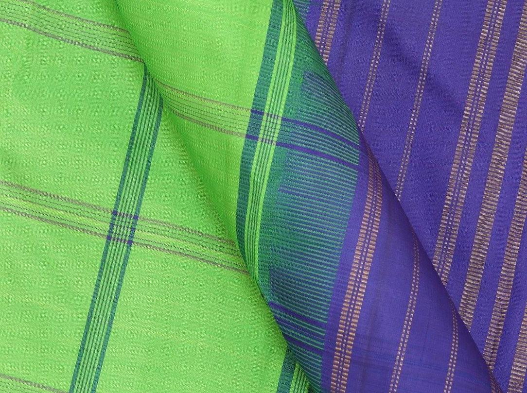 Green And Blue Temple Korvai Border Kanchipuram Silk Saree Handwoven Pure Silk Pure Zari For Festive Wear PV G 4055 - Silk Sari - Panjavarnam PV G 4055