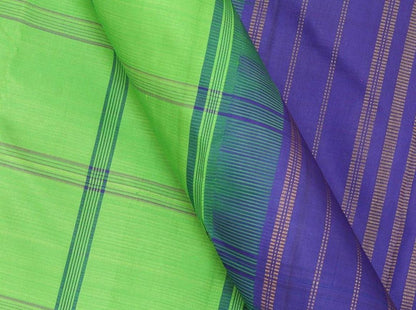 Green And Blue Temple Korvai Border Kanchipuram Silk Saree Handwoven Pure Silk Pure Zari For Festive Wear PV G 4055 - Silk Sari - Panjavarnam PV G 4055