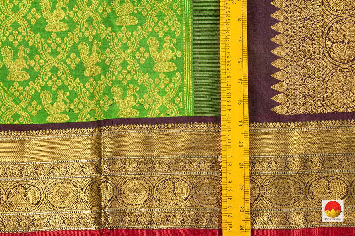 Green And Brown Kanchipuram Silk Saree With Korvai Contrast Border Handwoven Pure Silk Pure Zari For Wedding Wear PV NYC 414 - Silk Sari - Panjavarnam