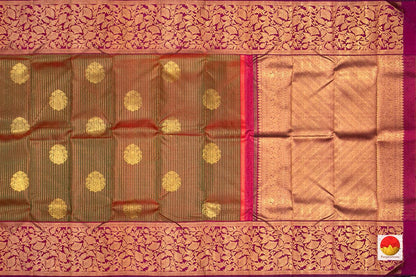 Green And Magenta Kanchipuram Silk Saree Handwoven Pure Silk Pure Zari For Wedding Wear PV NYC 304 - Silk Sari - Panjavarnam PV NYC 304