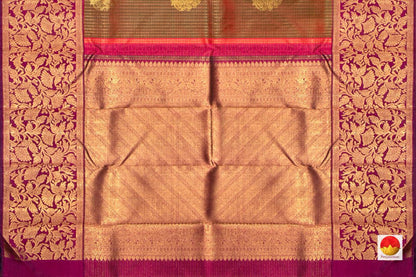 Green And Magenta Kanchipuram Silk Saree Handwoven Pure Silk Pure Zari For Wedding Wear PV NYC 304 - Silk Sari - Panjavarnam PV NYC 304