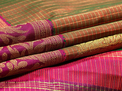 Green And Magenta Kanchipuram Silk Saree Handwoven Pure Silk Pure Zari For Wedding Wear PV NYC 304 - Silk Sari - Panjavarnam PV NYC 304