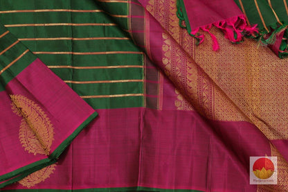 Green & Magenta - Kanchipuram Silk Saree - Handwoven Pure Silk - Pure Zari - PV J 1166 - Archives - Silk Sari - Panjavarnam