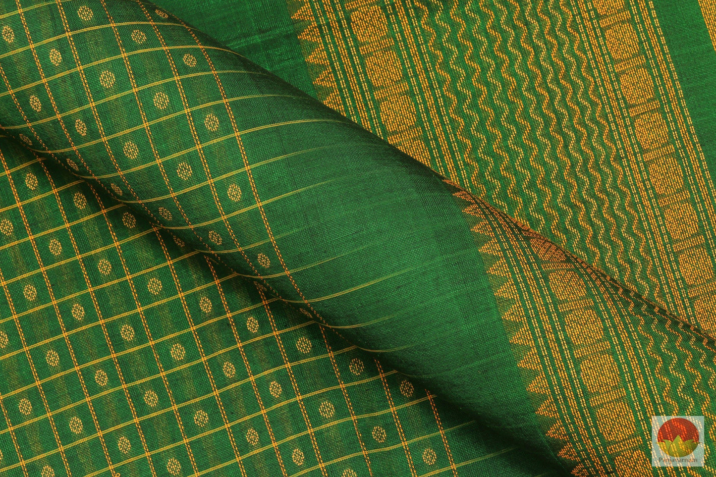 Green & Mustard - Handwoven Silk Cotton Saree - KC 517 Archives - Silk Cotton - Panjavarnam
