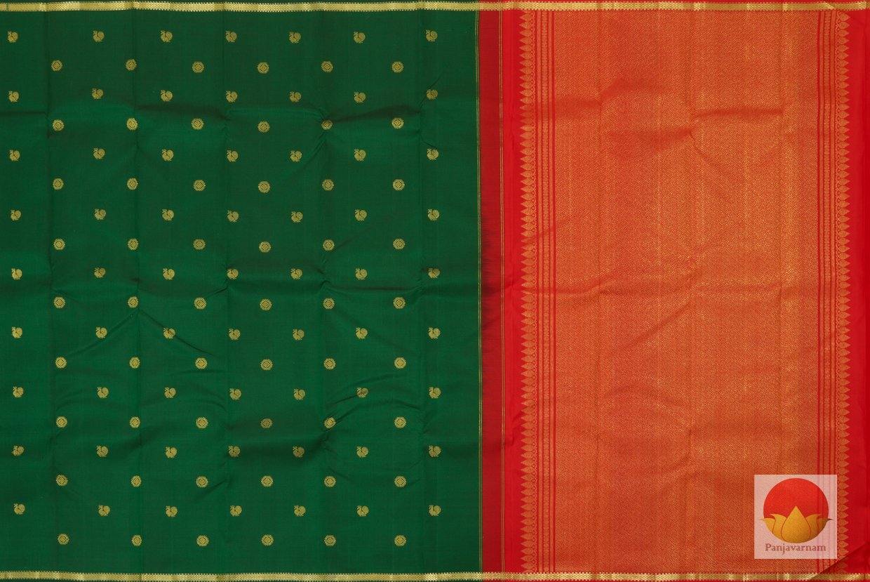 Green & Orange - Handwoven Kanchipuram Pure Silk Saree - Pure Zari - PV J 945 - Archives - Silk Sari - Panjavarnam