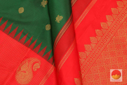 Green & Orange - Kanchipuram Silk Saree - Handwoven Pure Silk - Pure Zari - PV G 4249 - Archives - Silk Sari - Panjavarnam