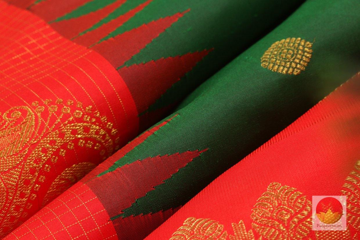 Green & Orange - Kanchipuram Silk Saree - Handwoven Pure Silk - Pure Zari - PV G 4249 - Archives - Silk Sari - Panjavarnam