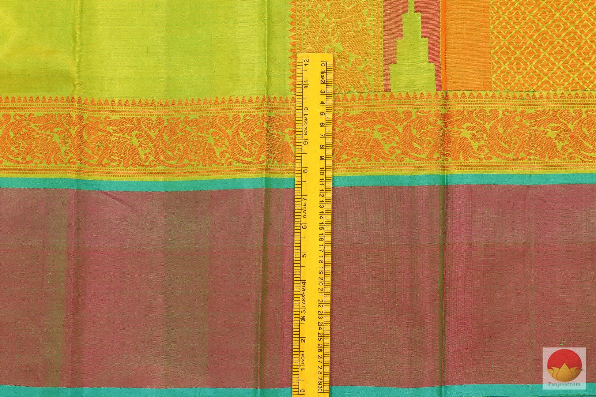 Green & Orange - Silk Thread Border - Handwoven Pure Silk Kanjivaram Saree - No Zari - PV NZ 46680 Archives - Silk Sari - Panjavarnam