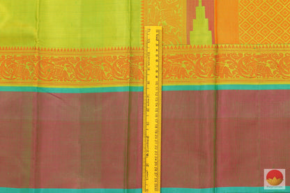 Green & Orange - Silk Thread Border - Handwoven Pure Silk Kanjivaram Saree - No Zari - PV NZ 46680 Archives - Silk Sari - Panjavarnam