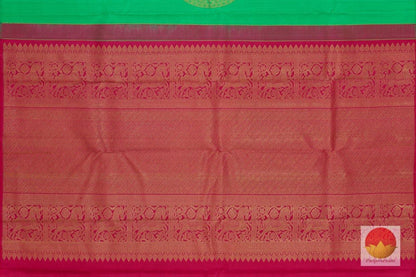 Green & Pink Borderless Kanchipuram Silk Saree Handwoven Pure Silk Pure Zari For Festive Wear PV G 4112 - Silk Sari - Panjavarnam PV G 4112
