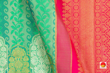 Green And Pink Kanchipuram Silk Saree With Silver Zari Handwoven Pure Silk Pure Zari For Wedding Wear PV NYC 223 - Silk Sari - Panjavarnam PV NYC 223