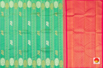 Green And Pink Kanchipuram Silk Saree With Silver Zari Handwoven Pure Silk Pure Zari For Wedding Wear PV NYC 223 - Silk Sari - Panjavarnam PV NYC 223