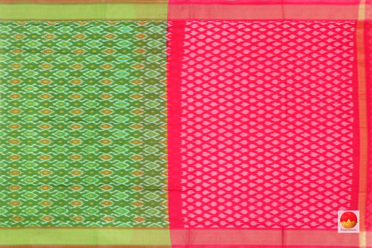 Green And Pink Pochampally Ikkat Silk Dupatta With Gold Zari Border PVD 1049 - Dupattas - Panjavarnam