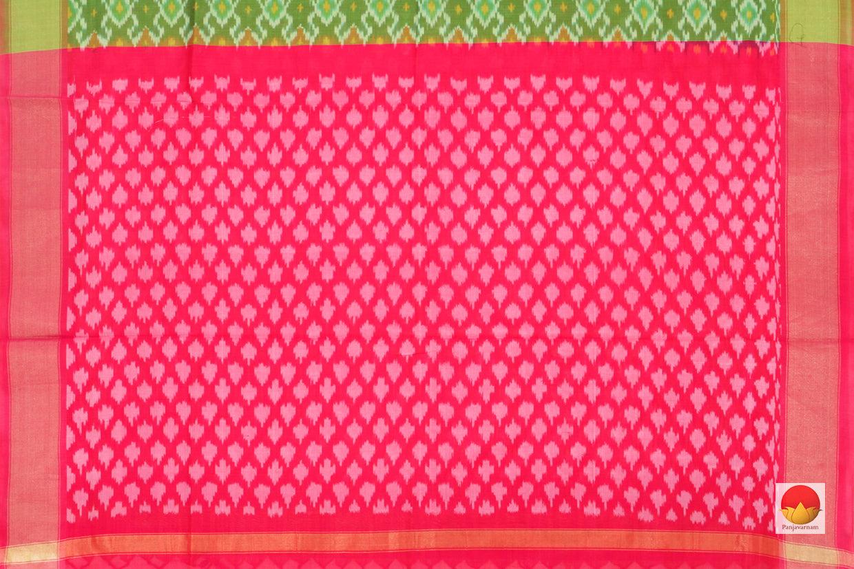 Green And Pink Pochampally Ikkat Silk Dupatta With Gold Zari Border PVD 1049 - Dupattas - Panjavarnam