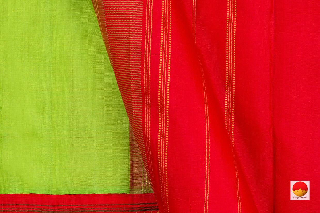 Green And Red Kanchipuram Silk Saree With Korvai Contrast Border Handwoven Pure Silk Pure Zari For Festive Wear PV SAR 25 - Saris & Lehengas - Panjavarnam